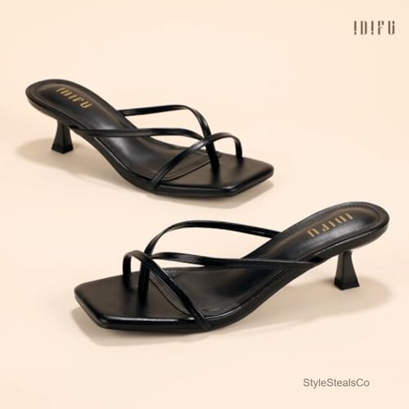 Strappy Square Toe Kitten Heel Sandals Slip On Wedding Party Dress Shoes - Picture 6 of 6